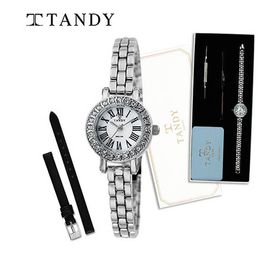 [TANDY] Women's Metal Band Watch T-4017 – Japan Movement, Water Resistant, Mineral Glass + Leather Band & Replacement Tool Included